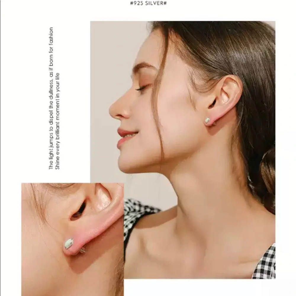 🌟HP🌟New 925 Sterling Silver Jewelry Set Natural Opal Ring & Earrings size7 - Picture 5 of 15